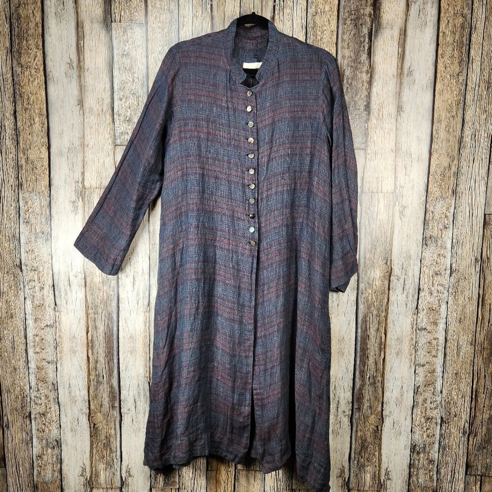 ERICA TANOV Plaid Linen Long Duster Jacket - OS